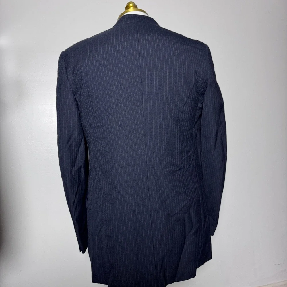 CRICKETEER Mens‎ Pinstripe Wool Blend Suit 42R 33W 2pc Navy Business Formal
